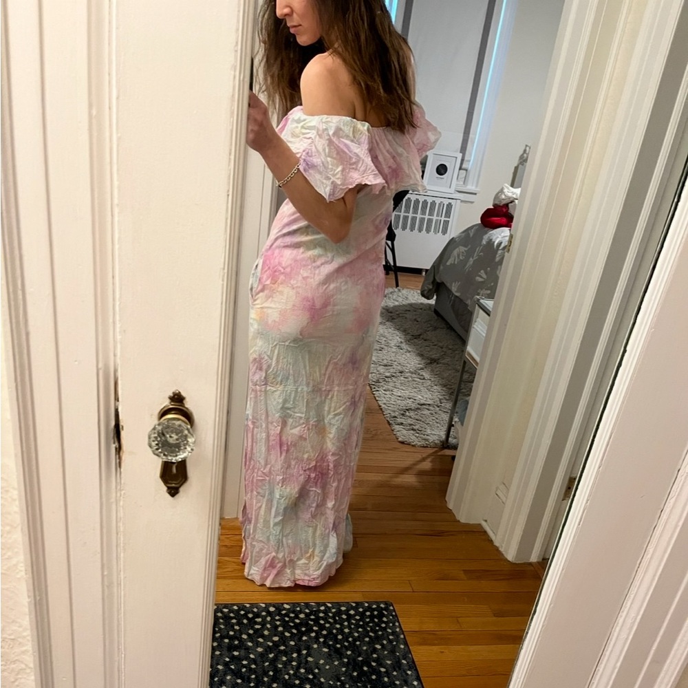 Eywasouls Malibu Pink and Blue Cloud Tie-Dye Maxi Dress XS/S